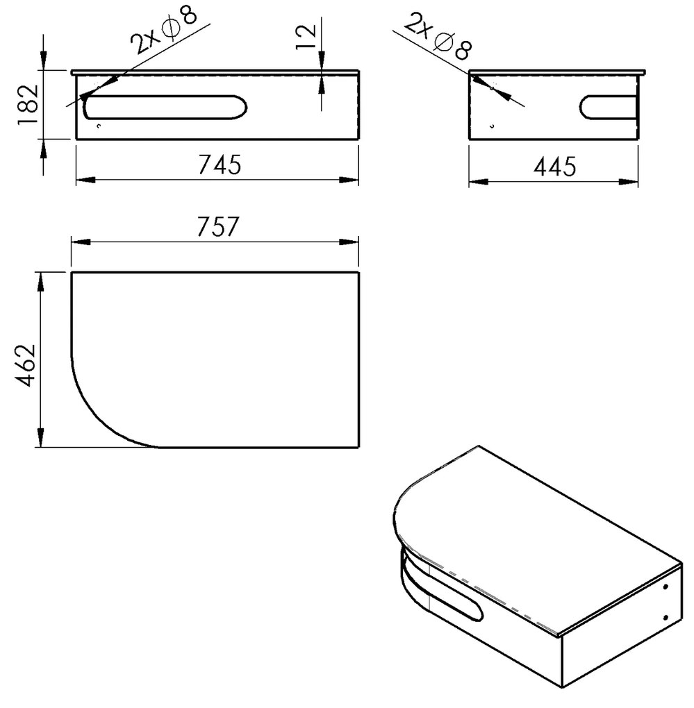 Sapho Pulse wastafelconsole met RVS waskom 75x45cm rechts