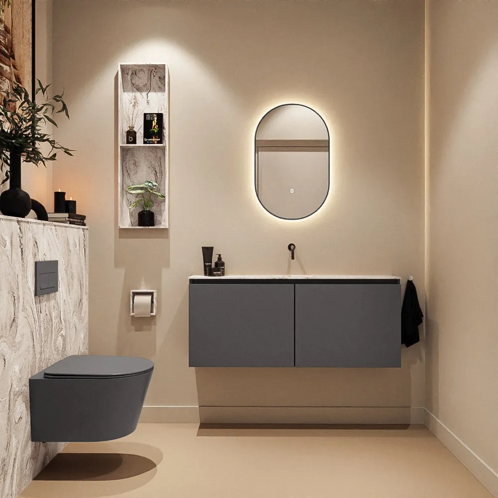 Mondiaz Ture DLux toiletmeubel 120cm dark grey met wastafel glace midden zonder kraangat