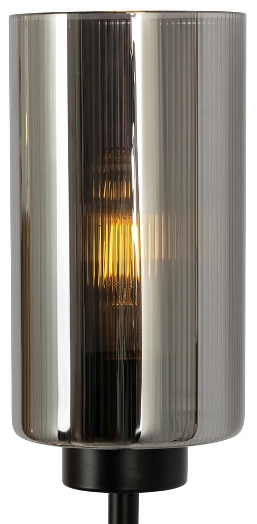 Art Deco vloerlamp zwart met smoke glas 2-lichts - Laura Art Deco E27 Binnenverlichting Lamp