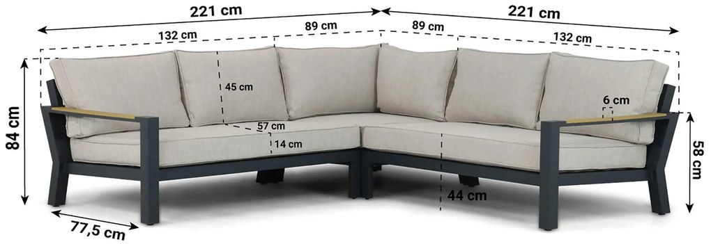 Hoek loungeset 5 personen Aluminium/Polywood (teakfinish) Grijs  Lifestyle Garden Furniture Bilbao