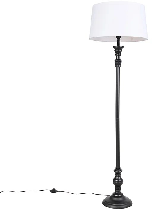 Vloerlamp zwart met linnen kap wit 45cm - Classico