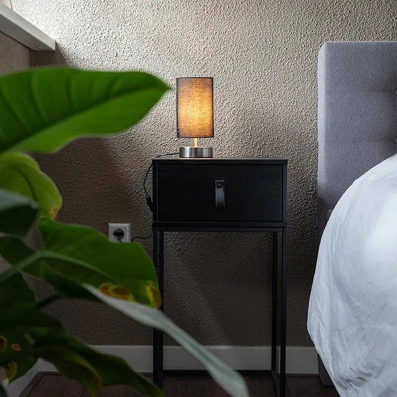 Moderne tafellamp zwart met staal - Milo 2