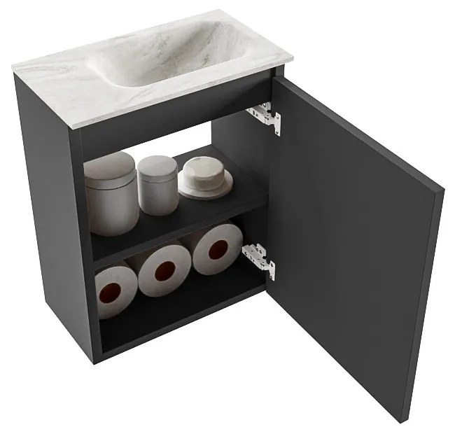 Mondiaz Ture DLux toiletmeubel 40cm dark grey met wastafel ostra rechts met kraangat