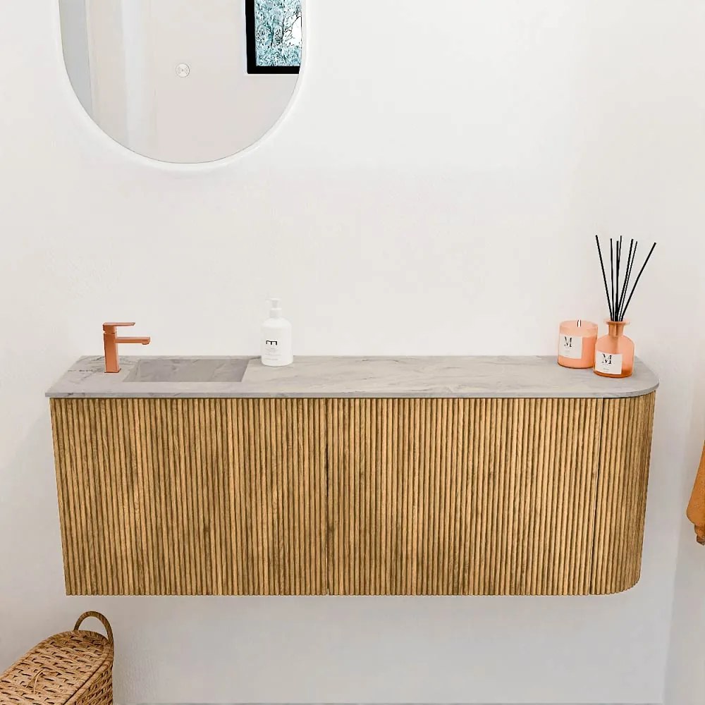 Mondiaz Joya DLux 110cm toiletmeubel ronding rechts oak met wastafel faye links 1 kraangat glace