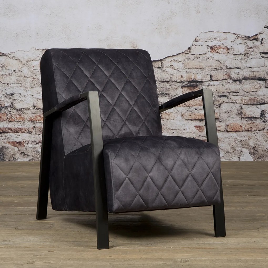 Tower Living Antraciet Fauteuil Met Ruitpatroon Villa