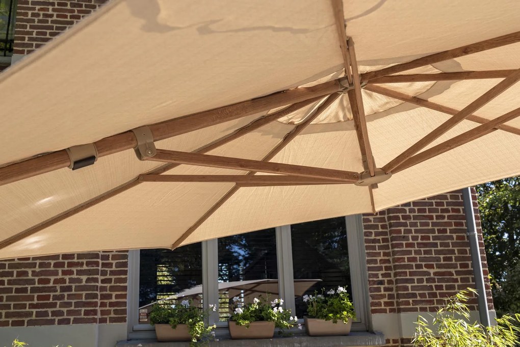 4 Seasons Outdoor Siesta PREMIUM Ø 350 cm parasol zand, wood look frame Parasol beige weerbestendig