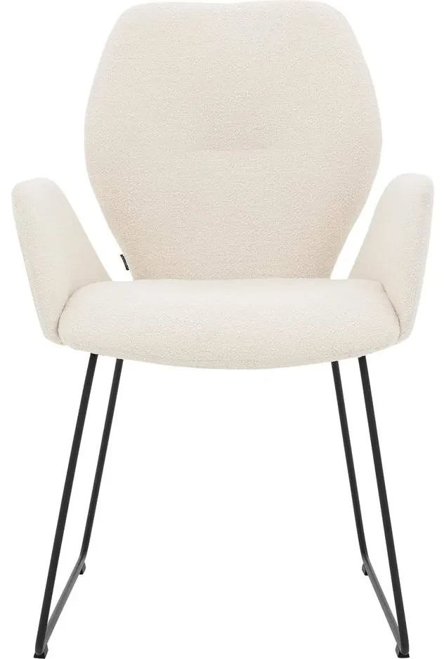 Goossens Eetkamerstoel Hera wit stof met armleuning, modern design