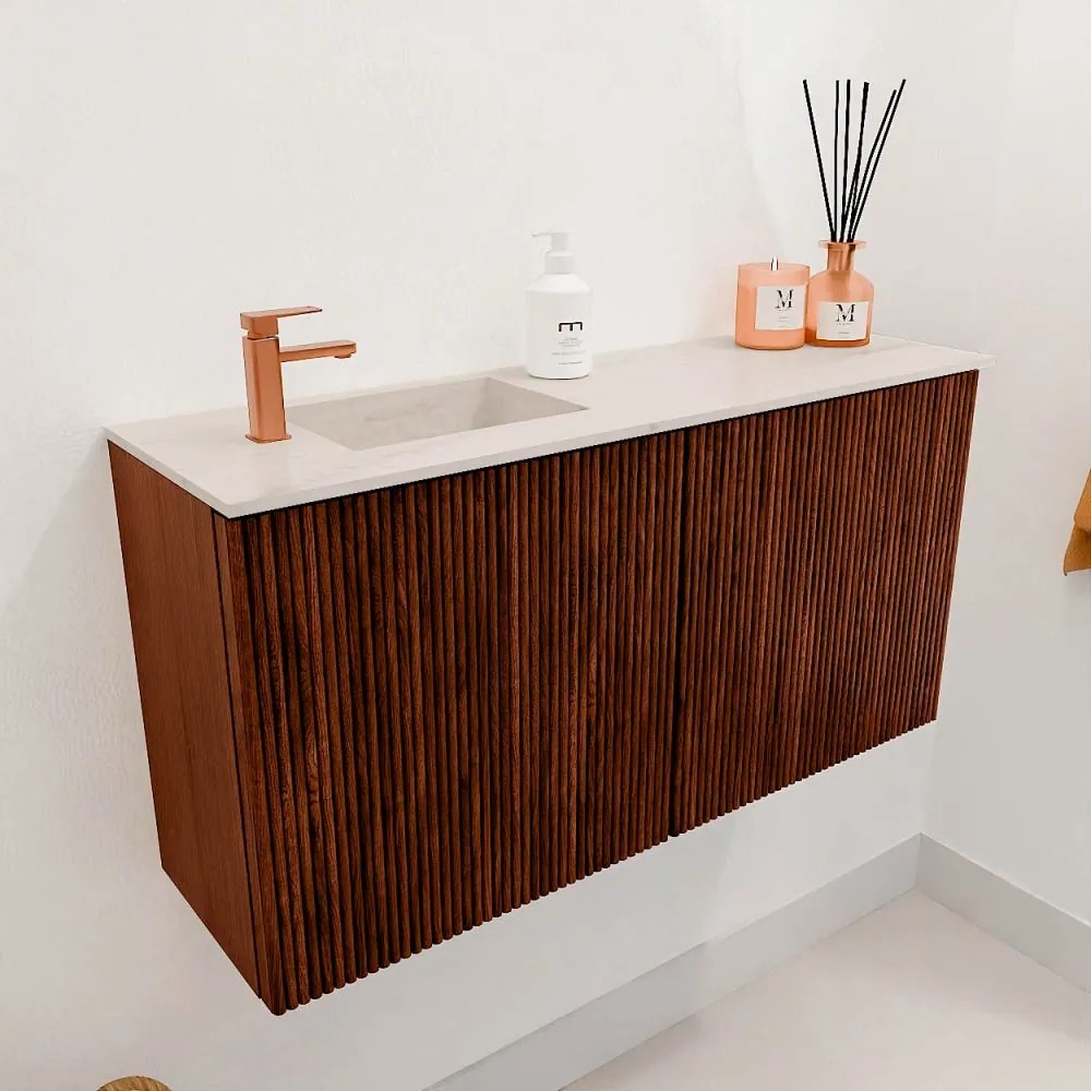 Mondiaz Joya DLux 80cm toiletmeubel ruby met wastafel faye links 1 kraangat meli
