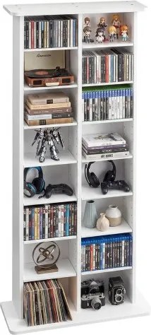 VEVOR Media Shelf, 8-laags cd-rek, 559x222x1295 mm, multimedia-opbergkast voor cd's, dvd's, boeken en games, kamerverdelerkast met 16 vakken voor woonkamer, thuiskantoor, opnamestudio, wit