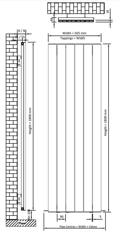 Eastbrook Rosano radiator 55x180cm aluminium 1896W antraciet