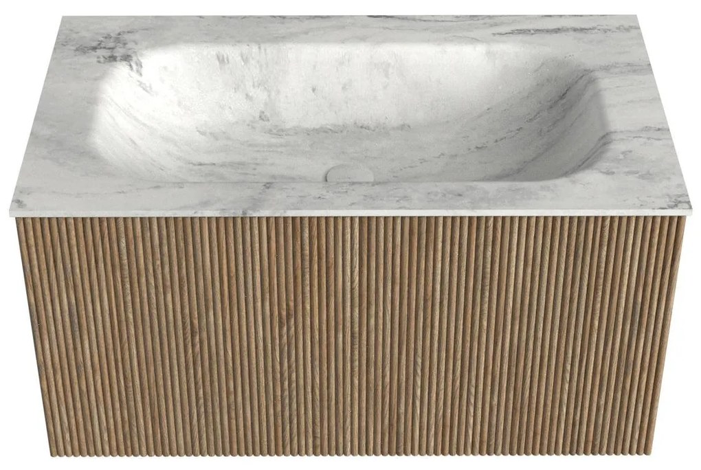 Mondiaz Kurve-dlux 80cm badmeubel dusk met 1 lade en wastafel big small midden zonder kraangat opalo
