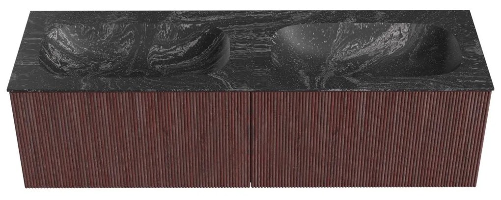 Mondiaz Kurve-dlux 150cm badmeubel ruby met 2 lades en wastafel stor small dubbel zonder kraangat lava