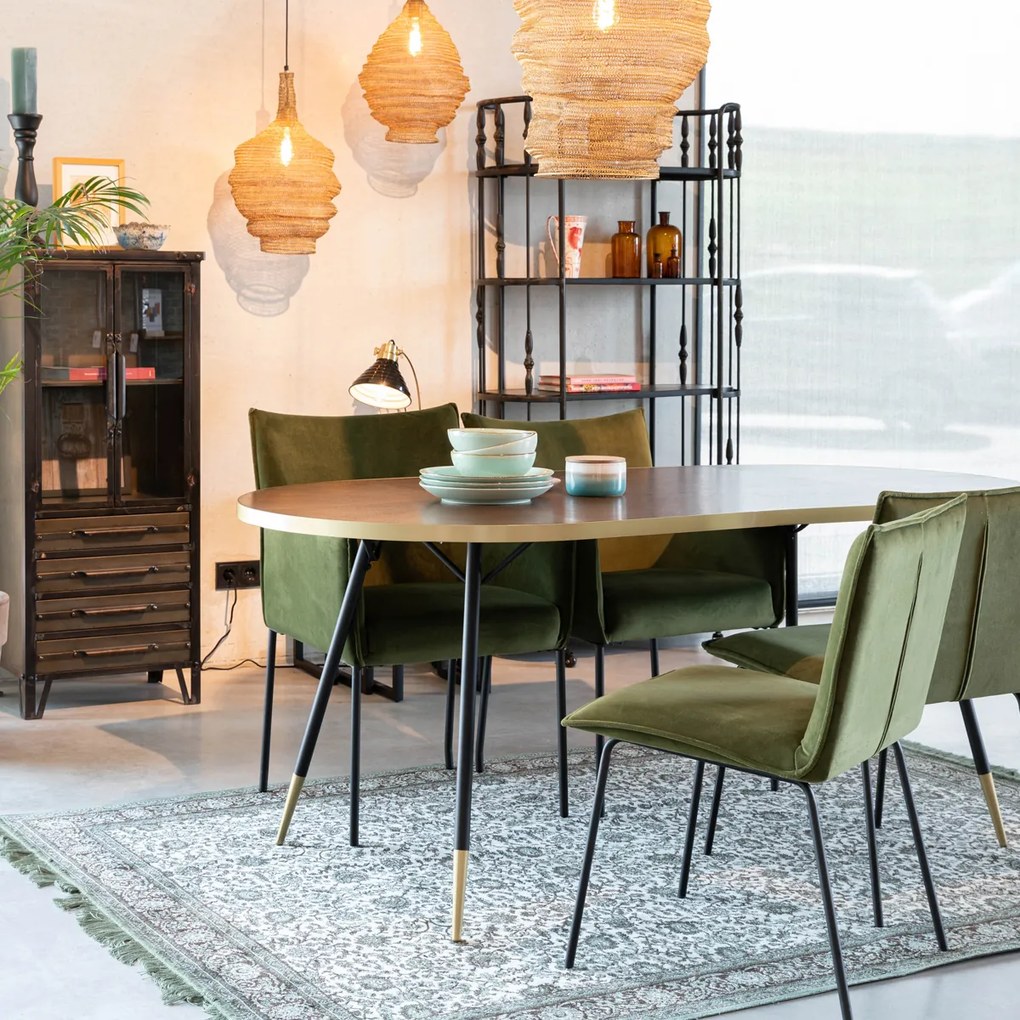 LUMZ Home Denise Ovale Eettafel Walnoot En Messing - 180 X 90cm.
