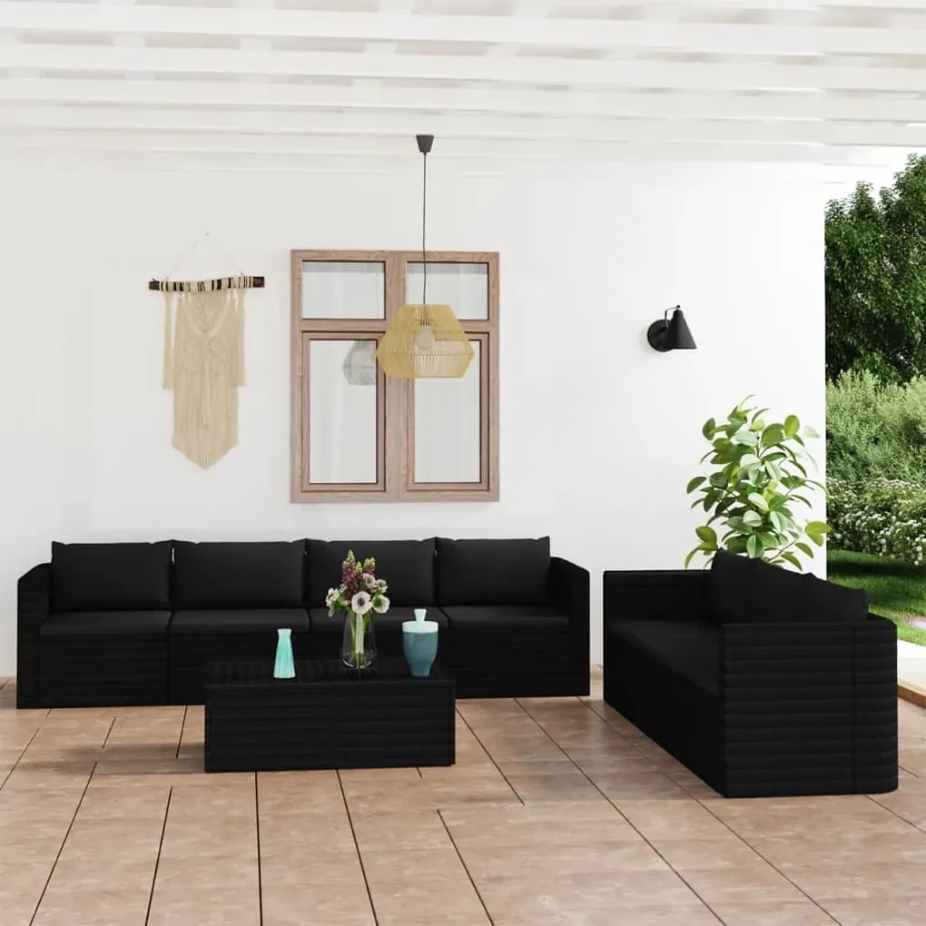 vidaXL 8-delige Loungeset met kussens poly rattan zwart