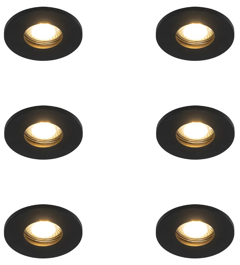 Set van 6 Moderne badkamer inbouwspot zwart - Shed