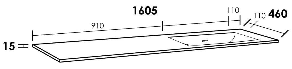 Sanituba Furiosa Mat Rechts wastafel fine stone zonder kraangaten 160cm