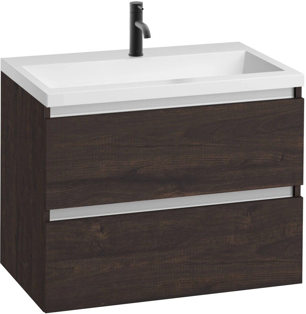 Saqu Gaia ondiep badmeubel incl. glans witte wastafel 80x40x64cm kasteel bruin – aluminium greeplijst