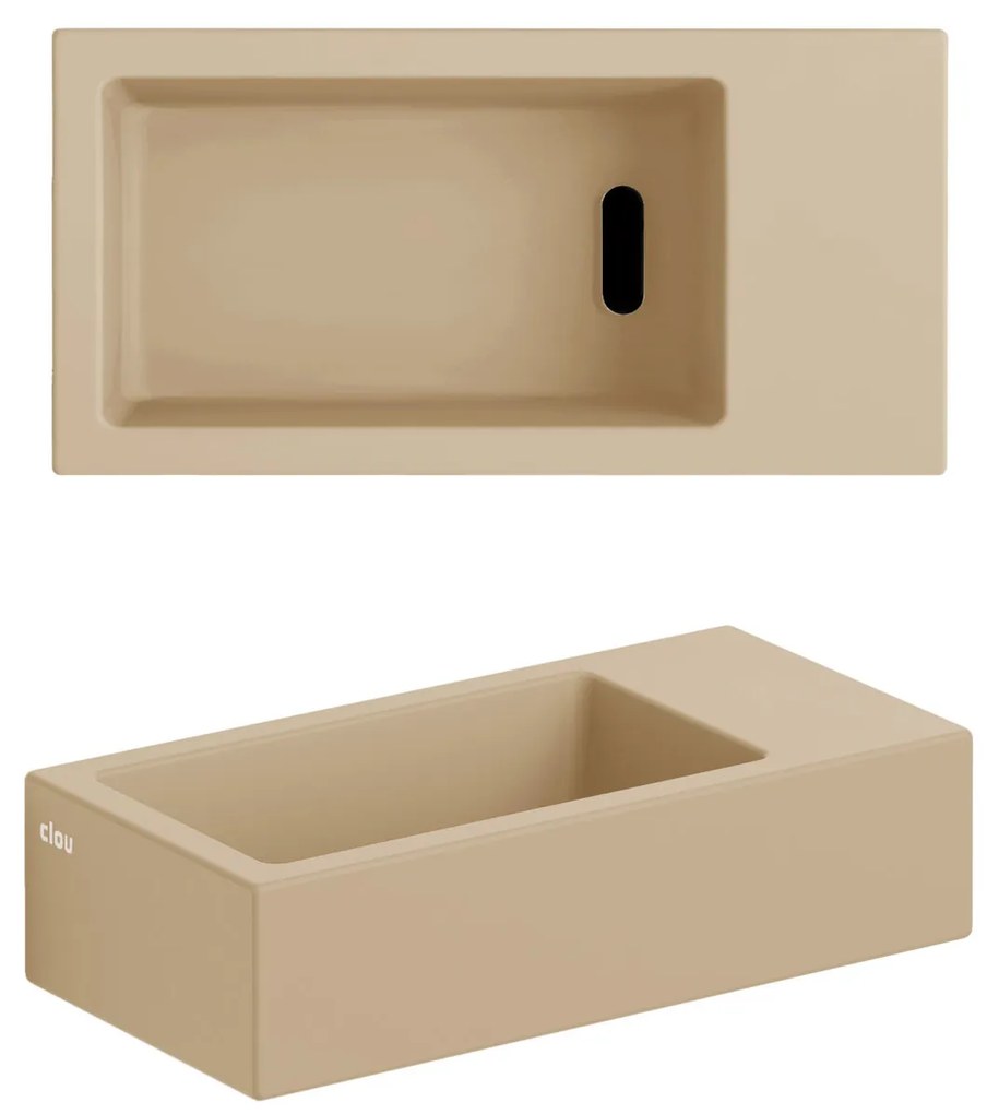Clou Flush 3 keramische fontein 36cm zonder kraangat rechts mosterd mat