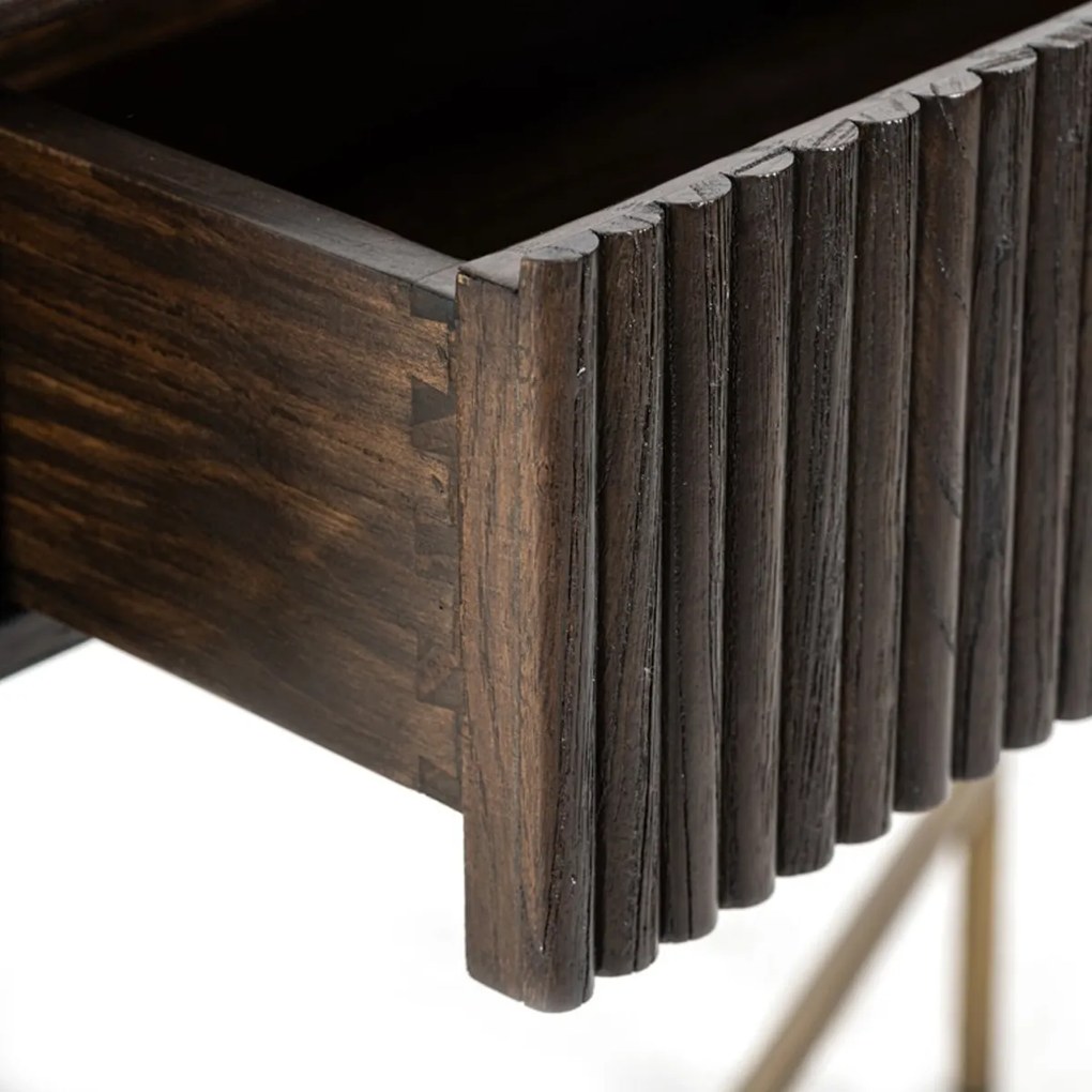Richmond Interiors Luxor Ovale Kaptafel Ribbelhout Met Goud - 110 X 42.5cm.