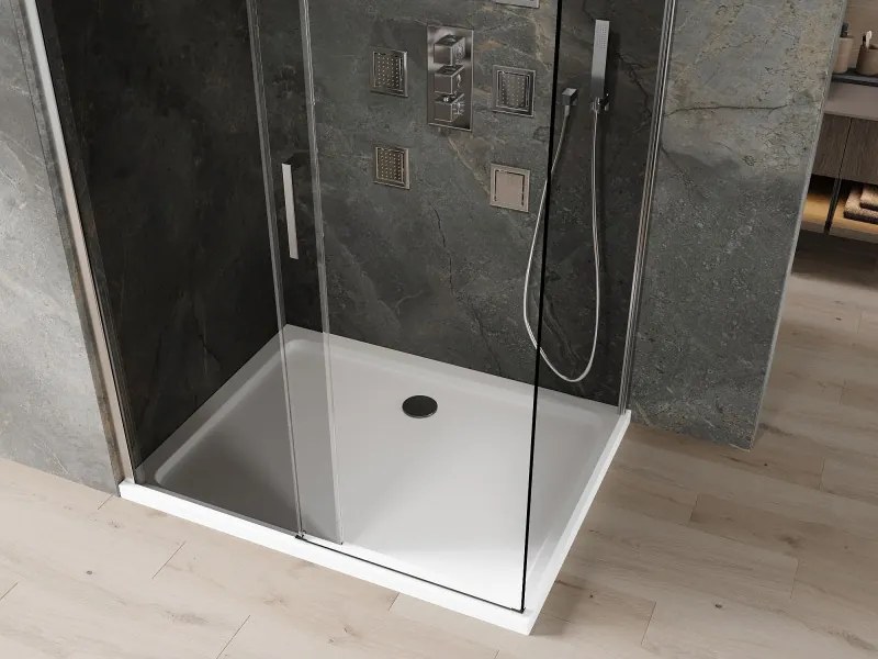 Mexen Omega schuifdouchecabine 100 x 90 cm, grafiet, chroom + Flat douchebak, wit - 825-100-090-01-40-4010