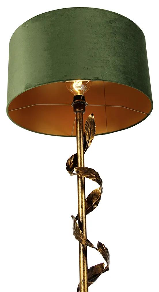 Vintage vloerlamp antiek goud met groene kap - Linden Klassiek / Antiek E27 rond Binnenverlichting Lamp