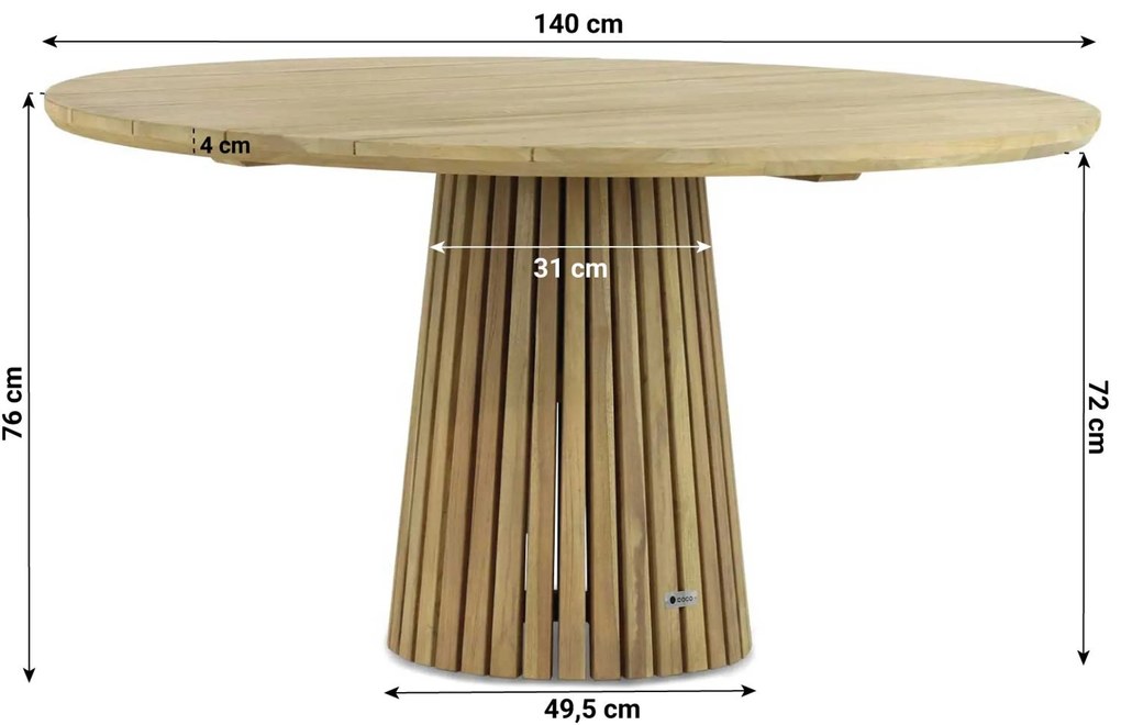 Tuinset Ronde Tuintafel 4 personen 140 cm Teakhout/rope Naturel teak Coco Almeria/Fungo