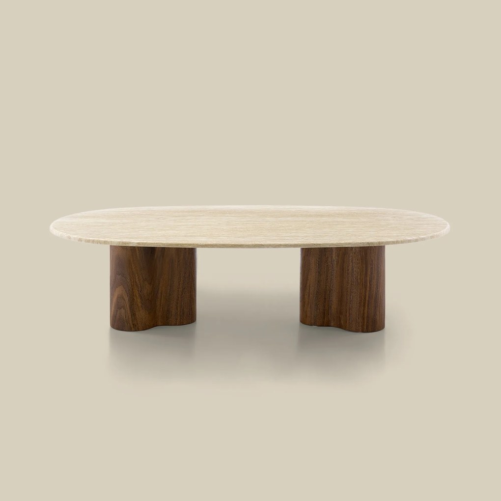 Salontafel Walnoot Met Travertin - 130 X 70cm.