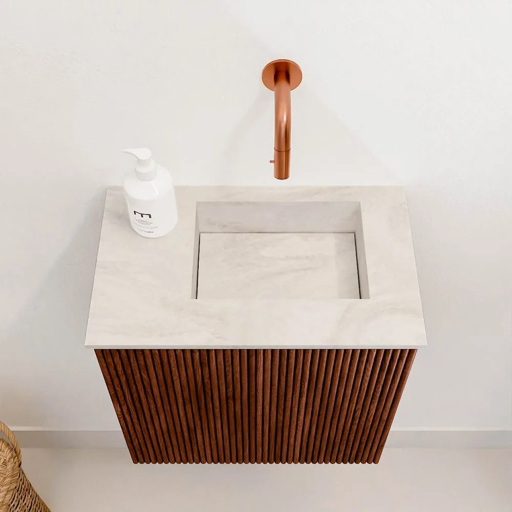 Mondiaz Joya DLux 40cm toiletmeubel ruby met wastafel faye rechts zonder kraangat ostra