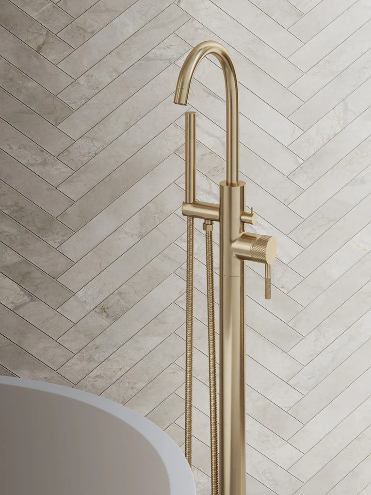 Saniclear Brass Curved vrijstaande badkraan geborsteld messing - mat goud