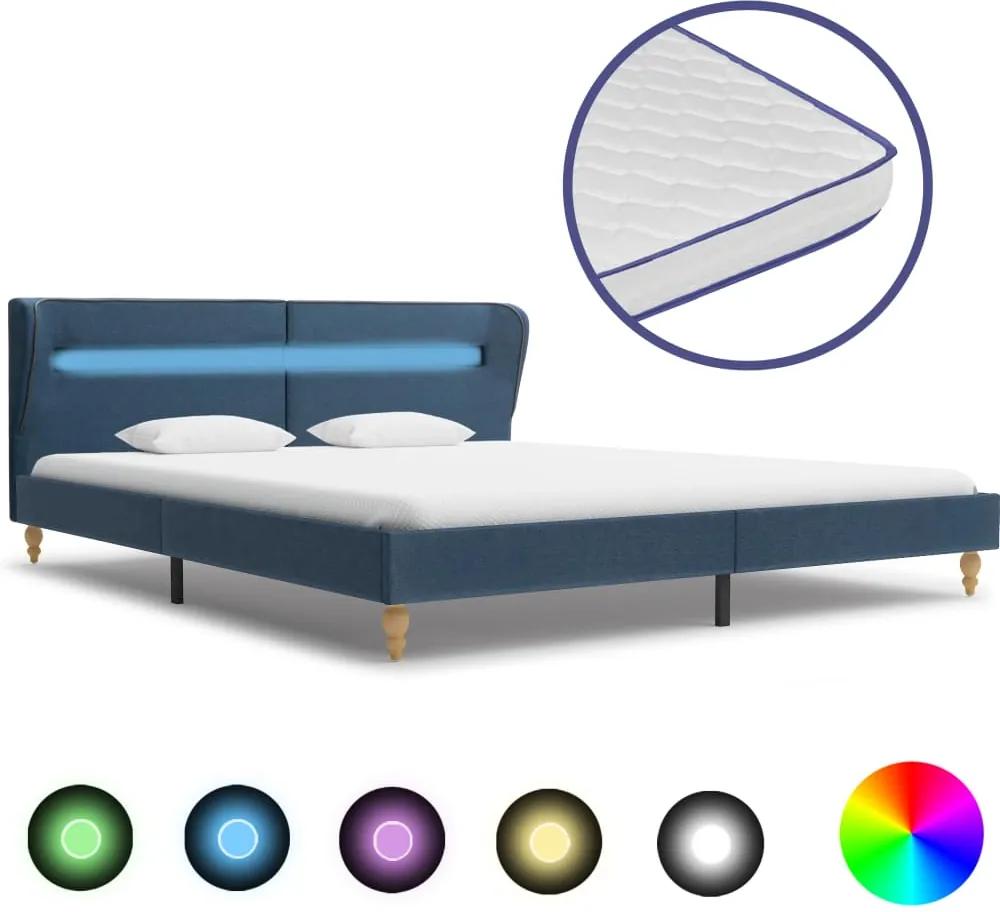 Bed met LED en traagschuim matras stof blauw 160x200 cm