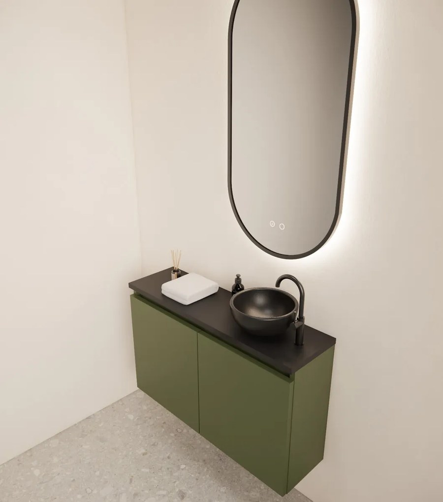 Gliss Design Echo toiletmeubel 80cm olijfgroen met toppaneel zwart mat