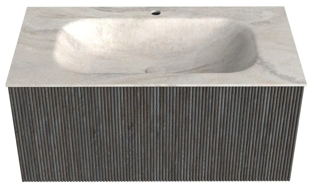 Mondiaz Kurve-dlux 90cm badmeubel shadow met 1 lade en wastafel big small midden 1 kraangat ostra