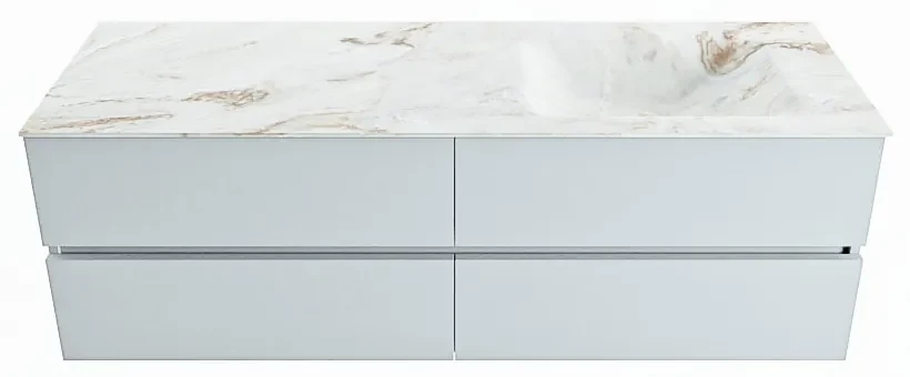 Mondiaz Vica DLux badmeubel 150cm clay 4 lades met wastafel frappe rechts 1 kraangat