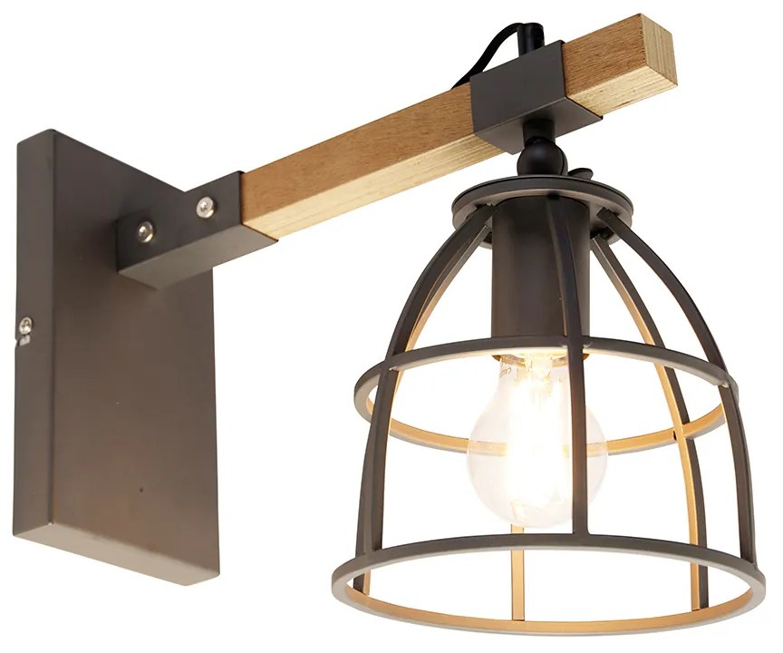 Smart wandlamp donkergrijs met hout verstelbaar incl. Wifi A60 - Arthur