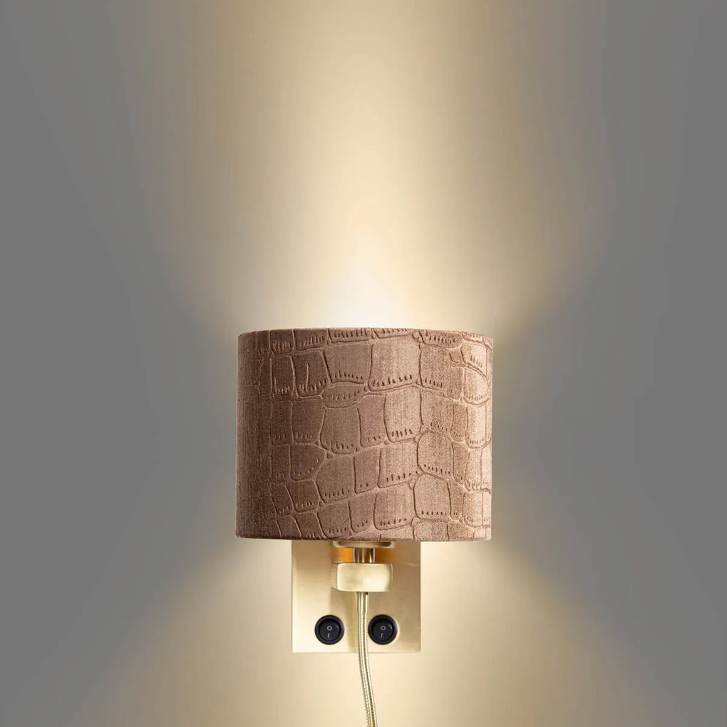 Wandlamp brons met velours kap krokodil dessin 18cm - Brescia Klassiek / Antiek, Modern E27 rond vierkant Binnenverlichting Lamp