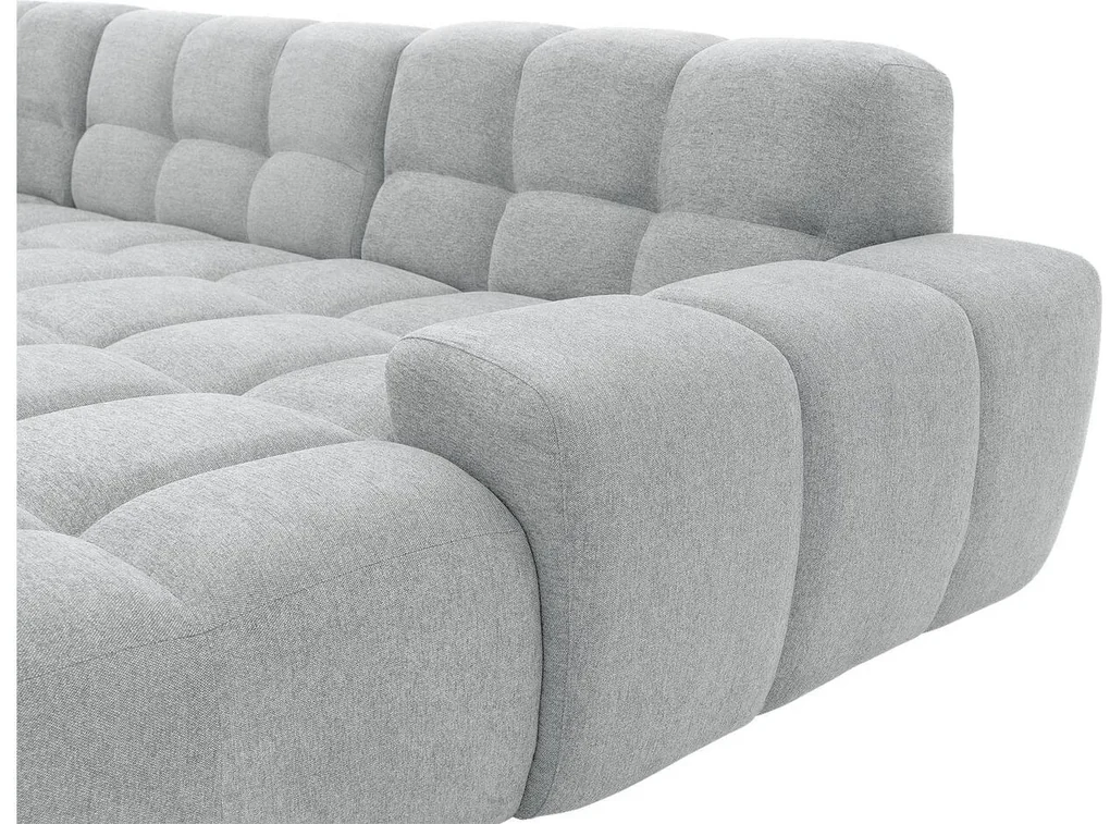 Goossens Excellent Bank Kubus - 40 X 40 Cm Stiksel lichtgrijs, stof, 1,5-zits, modern design met chaise longue rechts