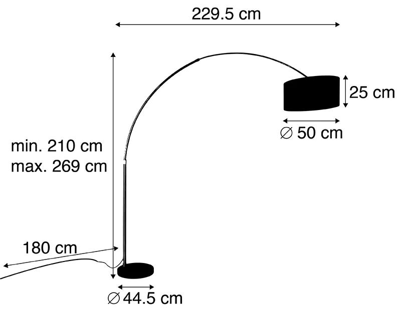 Booglamp messing met zwart stoffen kap zwart 50 cm - XXL Modern E27 Binnenverlichting Lamp