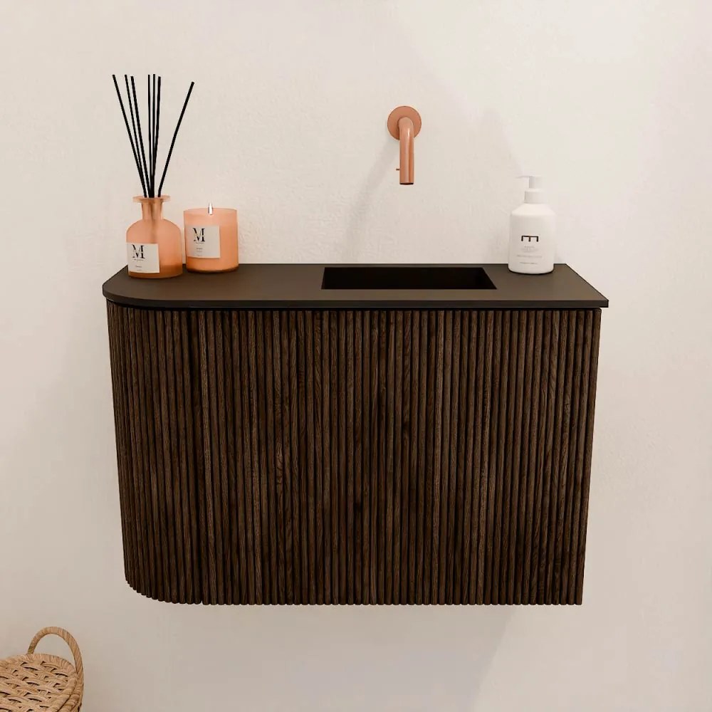 Mondiaz Joya 60cm toiletmeubel ronding links walnut met wastafel faye rechts zonder kraangat urban