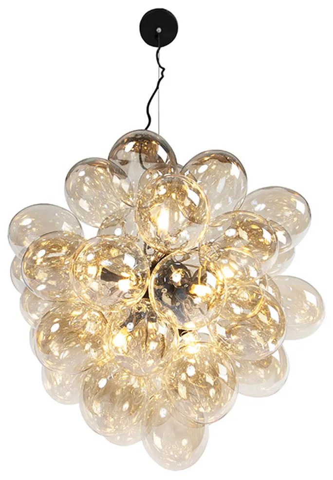 Art Deco hanglamp zwart met Amber glas 8-lichts - Uvas