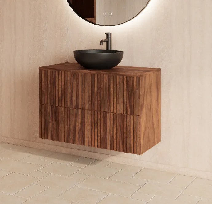 Gliss Design Hybris badkamermeubel met ribbelfront 70cm walnut