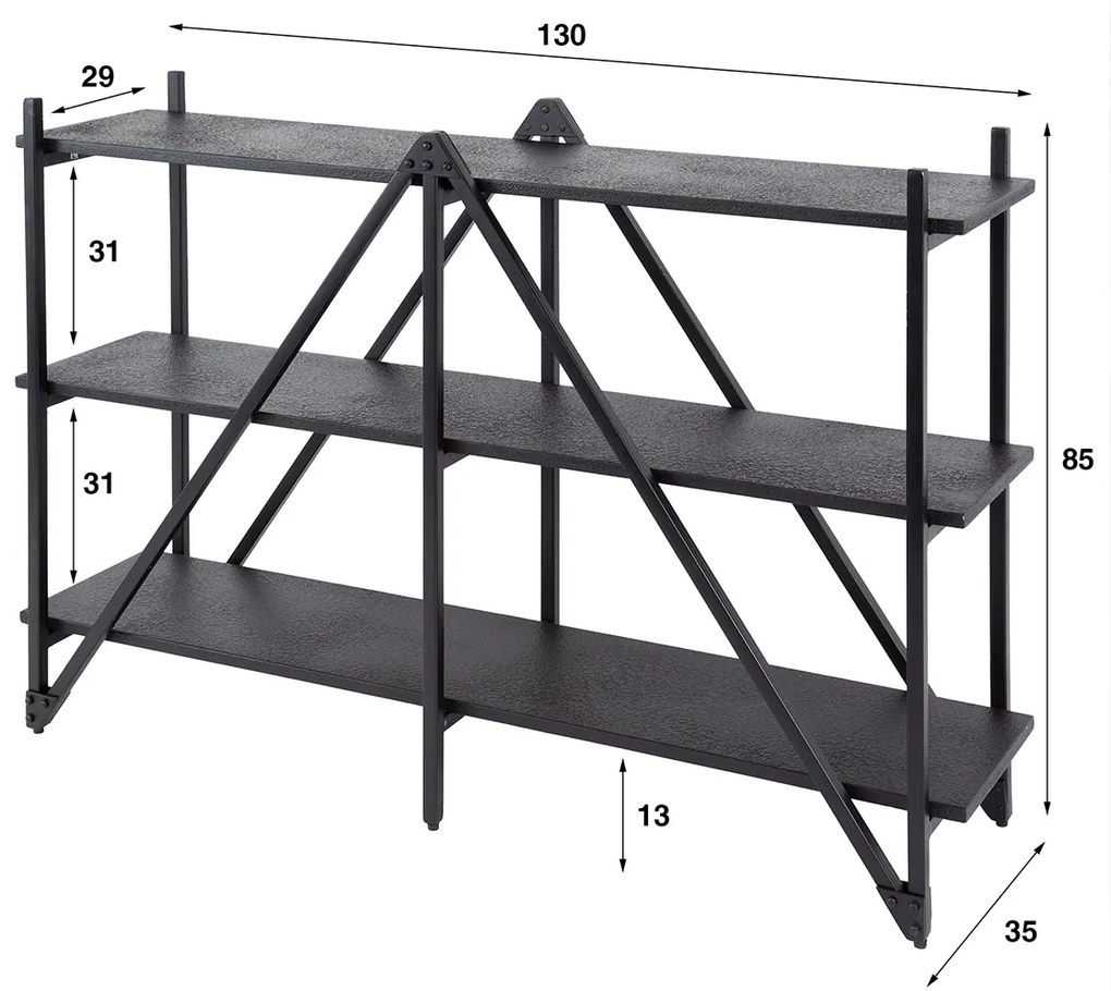 Open Kast Industrieel Met Planken - 130x35x85cm.
