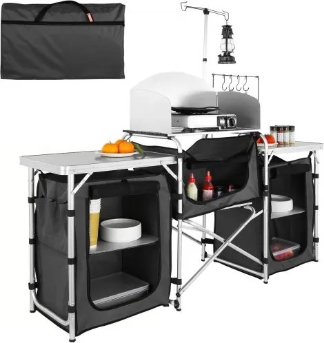 VEVOR Campingkeukentafel, opvouwbare buitenkooktafel met opbergtas, aluminium kookstation met 3 kasten en afneembaar windscherm, snel op te zetten voor picknicks, barbecues, enz.
