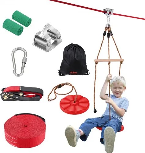 VEVOR Zipline-set voor kinderen en volwassenen, 20m zipline-sets tot 150 kg, ziplines voor in de tuin, speeltuinentertainment met zipline, nylon veiligheidsharnas en accessoireset