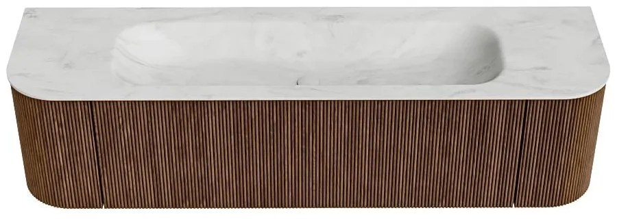 Mondiaz Kurve-dlux 170cm badmeubel ronding links/rechts walnut met 1 lade en 2 deuren en wastafel big large midden 1 kraangat opalo