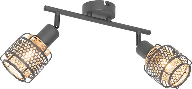 Design plafondlamp zwart met goud 2-lichts - Noud