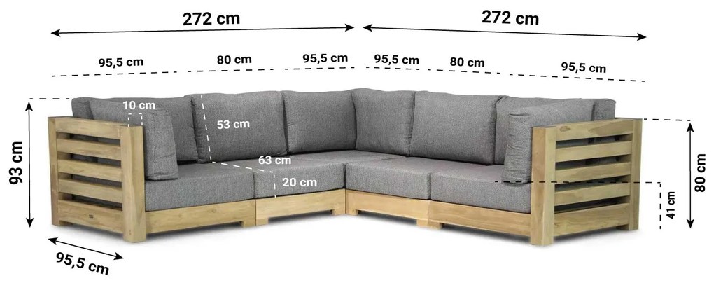 Hoek loungeset 4 personen Teak Old teak greywash  Santika Furniture Santika