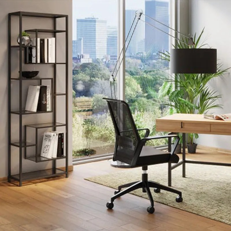 Smal Hoog Wandrek Staal Met Glas Zwart - 60x30x195cm.