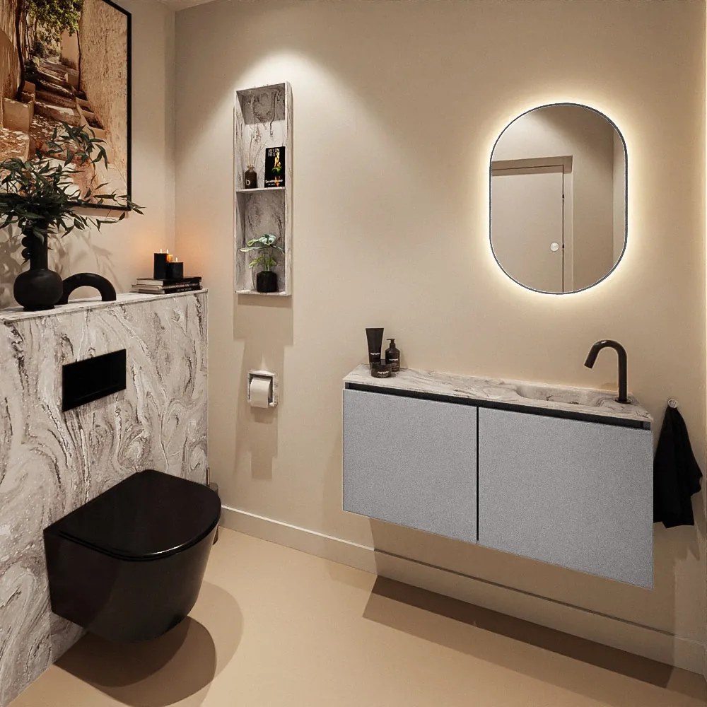 Mondiaz Ture DLux toiletmeubel 100cm plata met wastafel glace rechts met kraangat