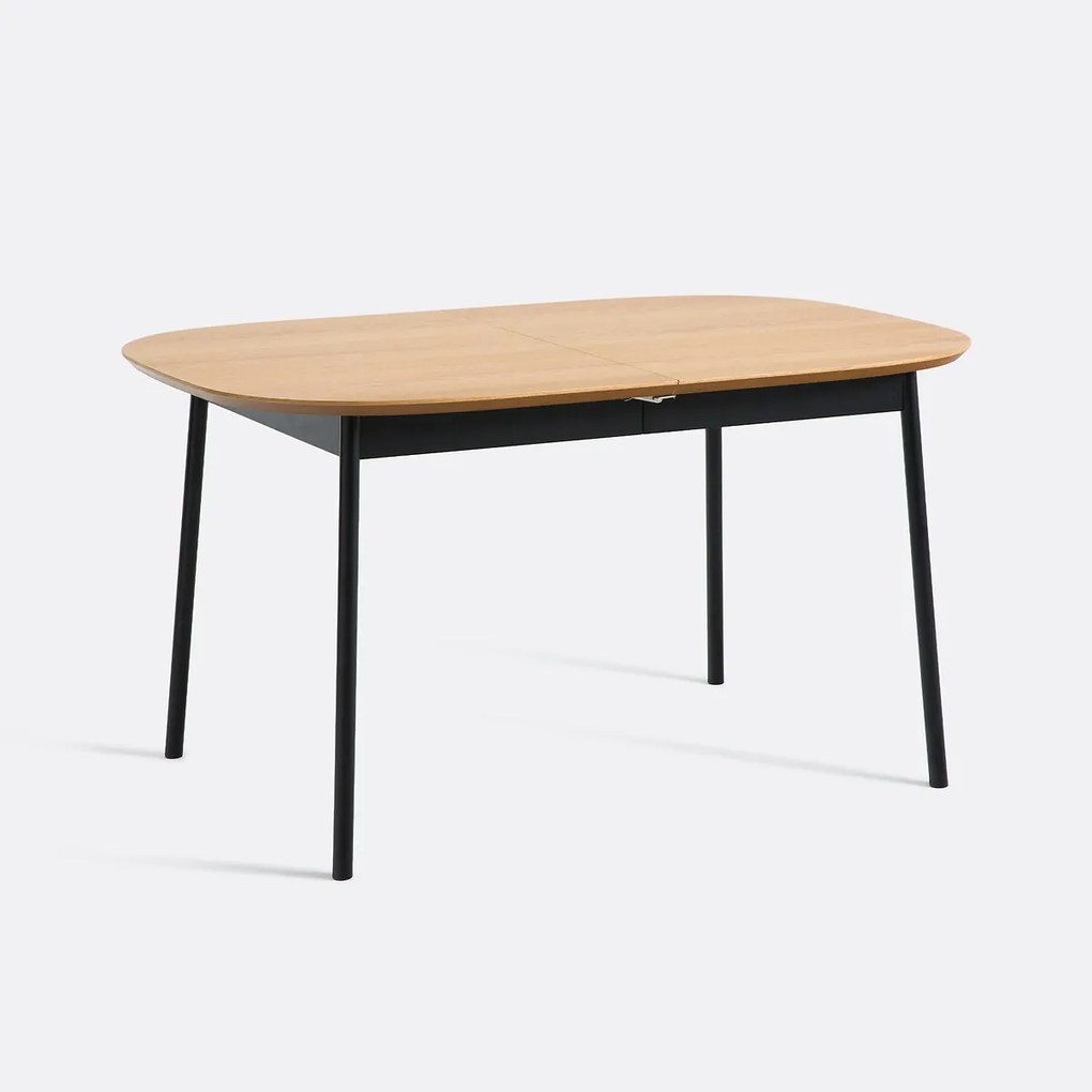 Uittrekbare tafel, eikenfineer, 2 ingebouwde verlengstukken, 4 tot 8 personen, AMORINO