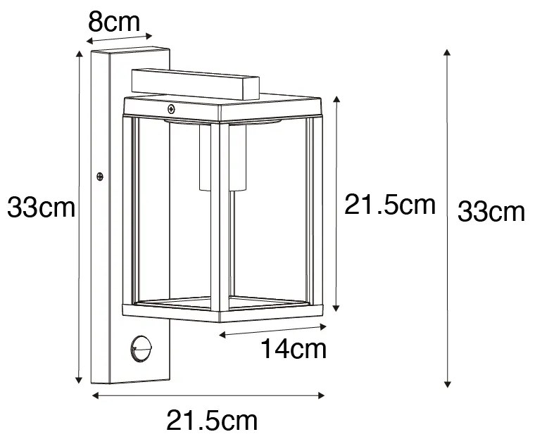 Buiten wandlantaarn zwart met bewegingssensor IP44 - Charlois Industriele / Industrie / Industrial E27 IP44 Buitenverlichting